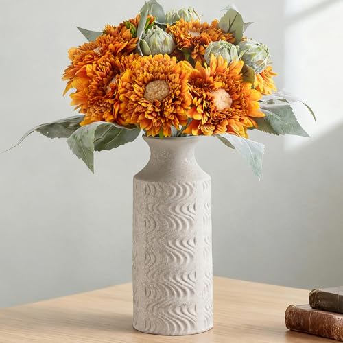 Ceramic Flower Vase, 11 Inch Tall Rustic Vase for Decor | Large White Vase Adds Vintage Charm to Centerpieces, Table, Living Room, and Home Decor, Perfect for Farmhouse Style Spaces - color: 201-3-11in