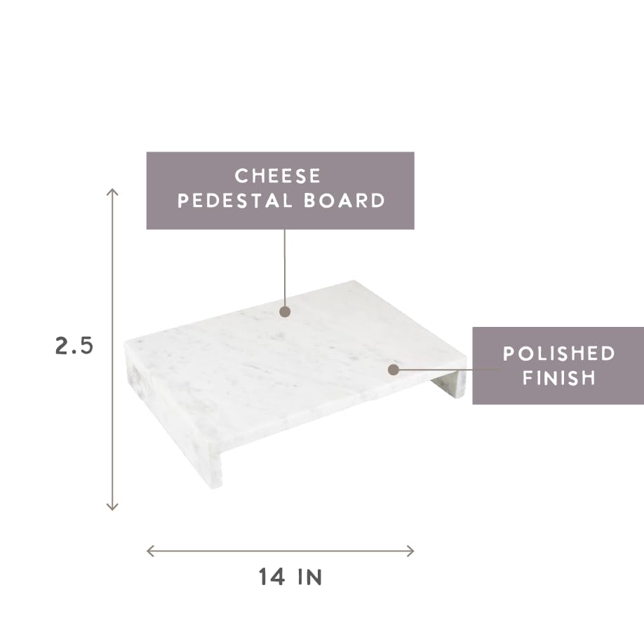 Santa Barbara Design Studio Waterfall Marble Tray - Elegant Table Display Riser Charcuterie Cheese Board Footed Stand, 14" x 10", White