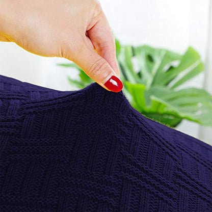 uxcell 100% Cotton Knit Throw Blanket, Cable Decors Navy Blue 47x70 - color: Navy Blue