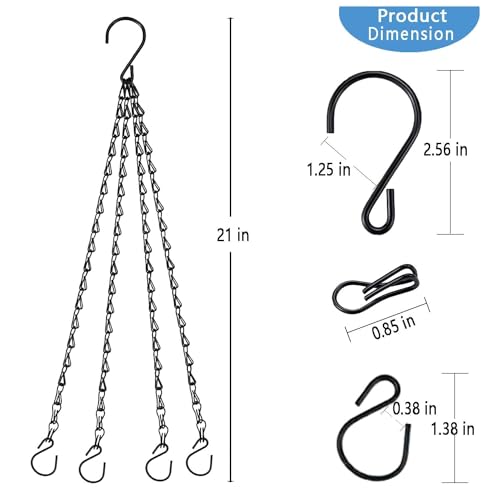 21 Inches 4 Leads Hanging Baskets Chains for Hanging Plant Flower Pot Hanger Bird Feeder Lanterns Billboard, Wall-Mounted Replacement Plant Hangers for Garden Balcony Yard Kitchen(Black,2 PCS)