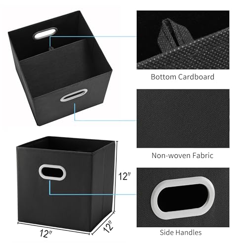 MAX Houser Fabric Storage Cubes Bins with Dual Plastic Handles, Closet Bedroom Drawer Organizer, Black - color: 12 black