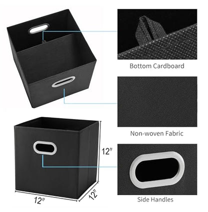 MAX Houser Fabric Storage Cubes Bins with Dual Plastic Handles, Closet Bedroom Drawer Organizer, Black - color: 12 black