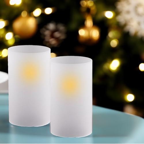 WGVI Hurricane Candle Holder Sleeve, W: 4", Ht: 8", Frosted Glass Cylinder Open Both Ends, Chimney Tube Shade, 2 Pieces - color: Frosted, size: 4x8"H