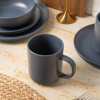 12-Piece Stoneware Dinnerware Set with Mugs | Microwave and Dishwasher Friendly | Stackable Matte Glaze Plates & Bowls | Service for 3 (Blue for 3) - color: Blue for 3