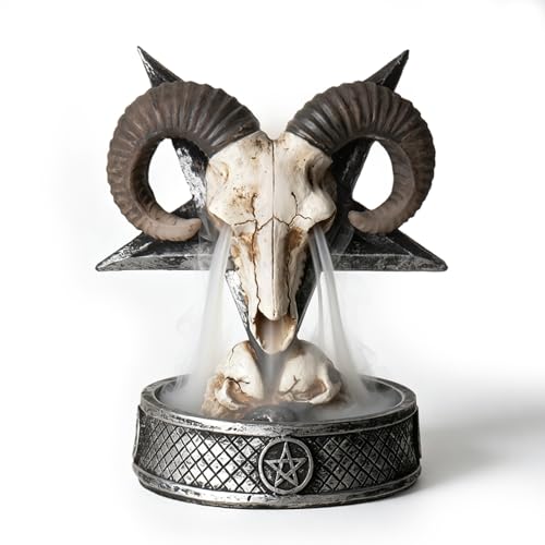 Skull Ram Backflow Incense Burner – Smoke Waterfall Incense Cone Holder for Aromatherapy, Gothic Wiccan Altar Decor, Meditation Room, Gothic Skull Lover Gift, 4.5 Inch High - color: Multi-color Ram Skull