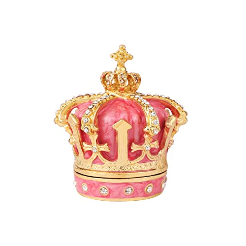 QIFU Hand Painted Pink Royal Crown Style Decorative Trinket Box Hinged, Unique Gift for Family - color: Crown 1 Pink