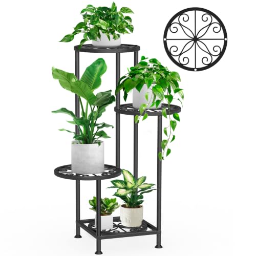 4 Tier Plant Stand Indoor Outdoor, Tall Metal Corner Flower Shelf Holder for Multiple Plants, Space-Saving Rustproof Plant Display Rack for Patio Balcony Garden Living Room Porch, Black - color: Flower Black, size: 4 Tier