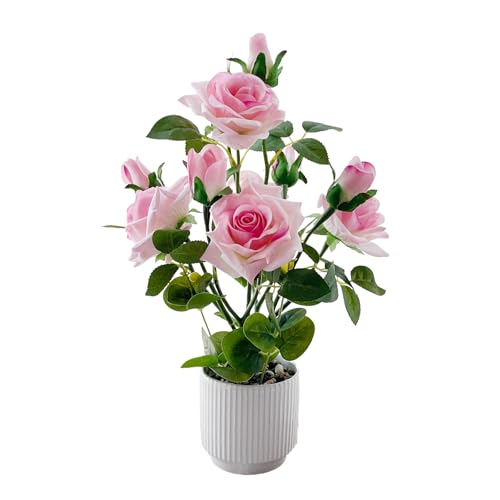 Artificial Rose Plant with Ceramic Vase,Home Decor Potted Floral Arrangement,Silk Roses Artificial Flowers (A:Pink) - color: A:pink