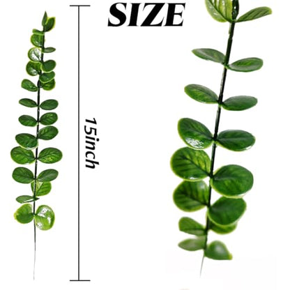 TIHOOD 15PCS Artificial Eucalyptus Stem Faux Eucalyptus Decor Artificial Green Branches Leaves - for Wedding Floral Arrangements Home Decor