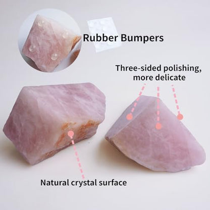 Natural Rose Quartz Bookends with Rubber Feet 3-4Lbs Heavy Duty Non-Slip Pink Crystal Bookends | Raw & Polished Stone | Healing Office Decor Gift - size: 3-4 LBS