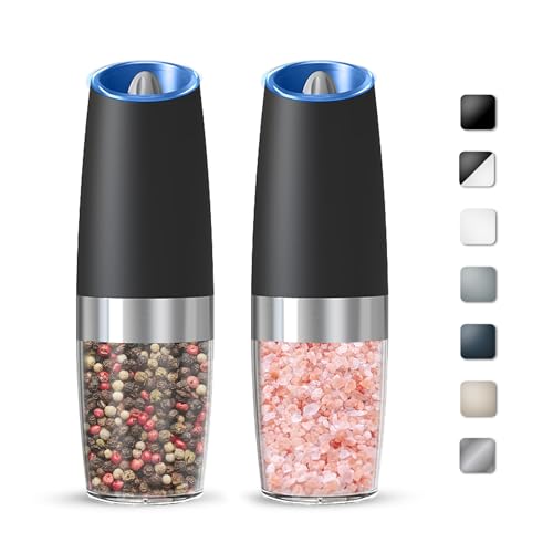 Battery Gravity Salt Pepper Grinder Set, 2 Pack (Black) | Gravity Automatic Grinder With LED Light & Adjustable Roughness, Each Requires 6 AAA Batteries For Kitchen Daily Seasoning - color: Battery/Set/Black