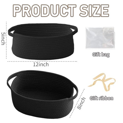 JMvicyroam Small Woven Basket, Empty Gift Basket, Black/1 Pack | Small Gift Basket, Cotton Rope, 12 x 8 x 24 in, Handles, Includes Ribbon and Bag, Birthday Gift Basket - color: Black, size: 1 Pack