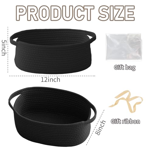 JMvicyroam Small Woven Basket, Empty Gift Basket, Black/3 Pack | Small Gift Basket, Cotton Rope, 12 x 8 x 26 in, Handles, Includes Ribbon and Bag, Birthday Gift Basket - color: Black, size: 3 Pack