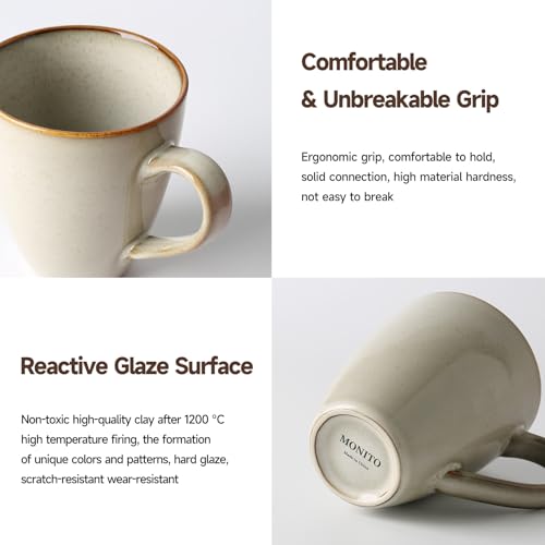 MONITO 17oz Ceramic Coffee Mugs Set of 6, GrayYellow Large Mugs with Handle | Mugs with Gold Rim for Latte,Tea&Cocoa,Dishwasher&Microwave Safe,Reactive Glaze Cups,Ideal Gift for Office and Home Use - color: Gray-yellow（17oz）