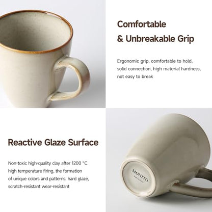 MONITO 17oz Ceramic Coffee Mugs Set of 6, GrayYellow Large Mugs with Handle | Mugs with Gold Rim for Latte,Tea&Cocoa,Dishwasher&Microwave Safe,Reactive Glaze Cups,Ideal Gift for Office and Home Use - color: Gray-yellow（17oz）