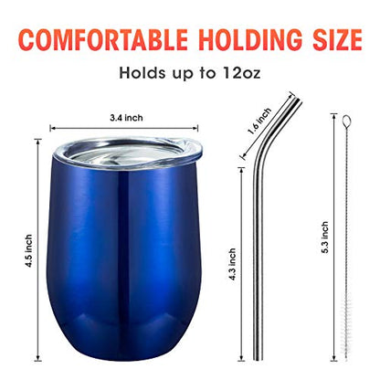 COMOOO Stainless Steel Wine Tumbler Glasses Bulk with Lid and Straw 12oz Double Wall Vacuum Insulated Tumbler Cup Stemless for Hot and Cold Drinks, Coffee, Wine, Cocktails (Royal blue, 8 Pack) - color: Royal Blue