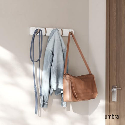 Umbra Flip Coat Rack, Wall Mounted 5-Hook Space Saving, White/Nickel | Real wood and steel build, retractable hooks fold flat, holds coats bags and scarves, easy install - color: White/Nickel, size: 5-Hook
