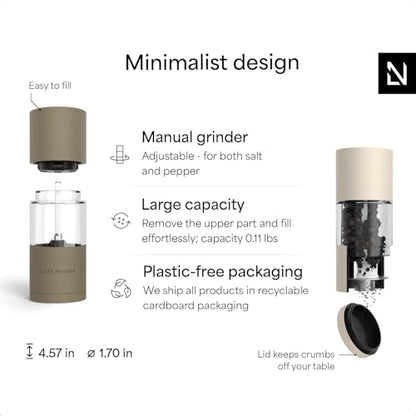 LARS NYSØM Salt and Pepper Grinder Set, Manual Salt and Pepper Mills with Adjustable Ceramic Grinder, Design Spice Shaker Set (Brown/Beige) - color: Taupe Brown / Cream Beige