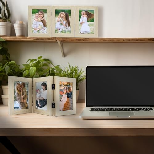 Golden State Art, 4x6 Triple Picture Frame Beige- Real Glass, 2 Pack | Trifold Photo Frame Vertical Display for Desktop - Three Folding Picture Collage - color: Beige, size: 4x6(2 Pack)