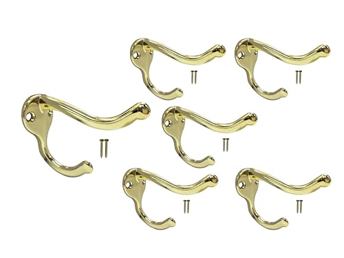 Coat Hat Hook, Heavy Duty for Wall Hanging, Zinc Die Cast, Brass Plated, Made in Taiwan, 6 Pack - color: Heavy-Brass, size: 6 Pack