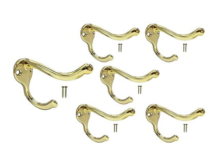 Coat Hat Hook, Heavy Duty for Wall Hanging, Zinc Die Cast, Brass Plated, Made in Taiwan, 6 Pack - color: Heavy-Brass, size: 6 Pack