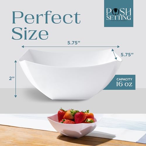 4 Pack Disposable White Plastic Serving Bowls Square Party Candy Use 16oz | Square Design. Disposable Party Tableware. Salad, Fruit & Candy Use. Candy Buffet Containers. White Plastic. - color: White, size: 16 OUNCE