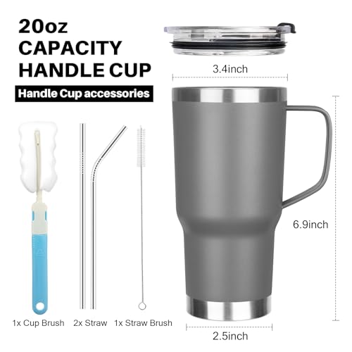 20 oz Tumbler with Handle, Stainless Steel Insulated Tumbler with Lid and Straw, Double Wall Vacuum Coffee Mug Tumbler, Insulated Coffee Thermal Cup for Cold and Hot (Grey, 20 Ounces) - color: Gray, size: 20 Ounces
