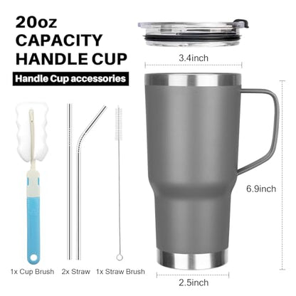 20 oz Tumbler with Handle, Stainless Steel Insulated Tumbler with Lid and Straw, Double Wall Vacuum Coffee Mug Tumbler, Insulated Coffee Thermal Cup for Cold and Hot (Grey, 20 Ounces) - color: Gray, size: 20 Ounces