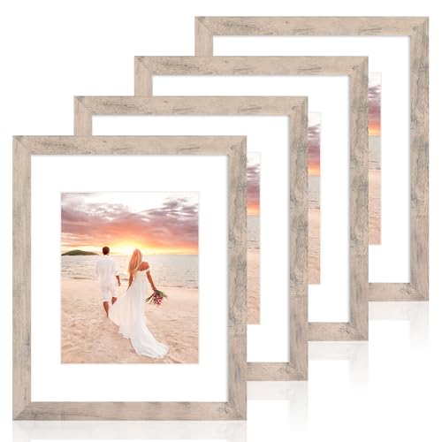 iRahmen 11x14 Picture Frame Set of 4 with Tempered Glass, Smoke Gray Frame Display 8x10 Pictures with Mat or 11 x 14 Without Mat, Wood Rustic Photo Frames for Horizontal or Vertical Wall Mounting - color: Smoke Gray, size: 11X14