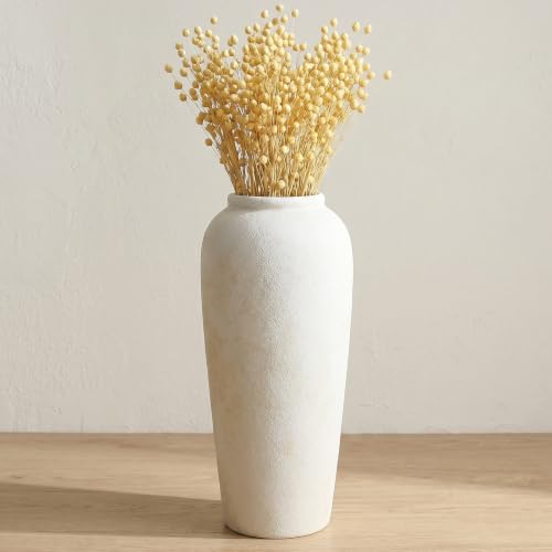 Wide Mouth Large Ceramic Vase, Vintage White Decor Vase, 19 Inches Tall - color: 19”h-vintage White