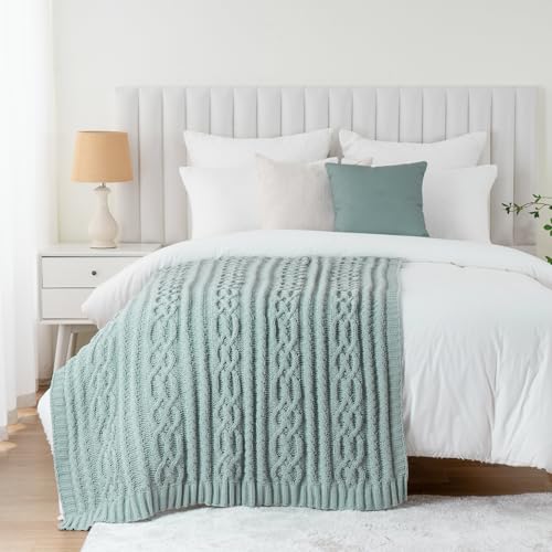 Battilo Sage Green Throw Blanket for Couch, 51"x67", Textured Knit Blanket - color: Sage Green