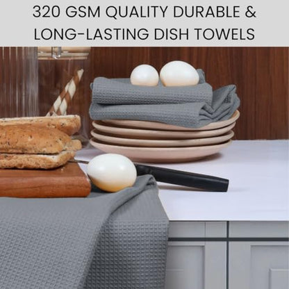 Waffle Kitchen Towels Large 16x26 inch 100% Cotton Set of 4 - Soft Absorbent Washable Tea Towel for Kitchen - Dish Cloths Quick Drying - 320 GSM Quality Dish Towel Grey - color: Grey