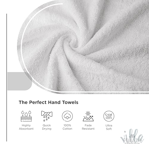 Villa Celestia Cotton Hand Towels Set of 4, 16 x 28, Oeko-TEX Certified, Quick Dry, White - color: White, size: Hand Towel - Pack of 4