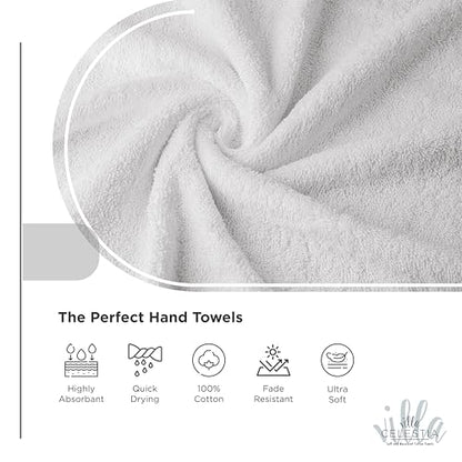 Villa Celestia Cotton Hand Towels Set of 4, 16 x 28, Oeko-TEX Certified, Quick Dry, White - color: White, size: Hand Towel - Pack of 4