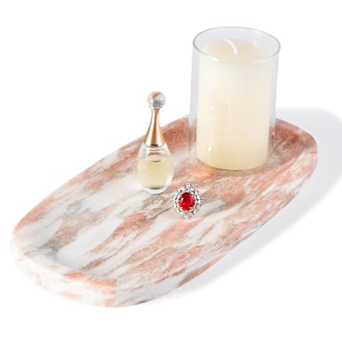 Natural Marble Tray for Bathroom Countertop, Vanity Tray for Decor, Marble Bathroom Trays Stone Storage Trays for Perfume, Jewelry, Candles, Decorative Tray for Dresser Organizer(Norway Red) - color: Norway Red