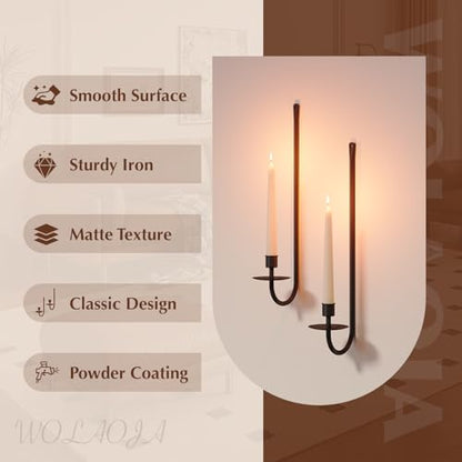 Metal Wall Candle Sconce Holder Set of 2 Wall Mount Candle Holder Pillar Holder Black Modern Wall Candle Sconces Hanging for Living Room Farmhouse Fireplace Wedding - color: Black, size: 2PC