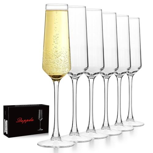 QAPPDA Champagne Flutes 7.5oz, Elegant Champagne Glasses Set of 6 | Wedding Flutes Glass, Ideal for Weddings, Anniversaries, Birthday, Christmas, Special Days - style: Slim Flute