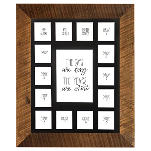 All Things For Mom School Years Reclaimed Wood Picture Frame with Mat - 11x14 Wooden Framed - 2 Pre-School & Kindergarten to 12th Grade High School Graduation (15 Photos, 2PreK - 12th, Black Mat) - color: Black Mat w/ Frame, size: 15 Photos, 2 Pre School