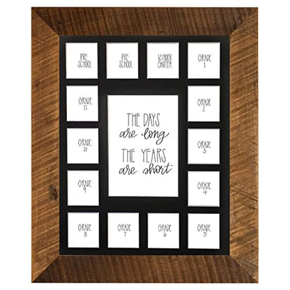 All Things For Mom School Years Reclaimed Wood Picture Frame with Mat - 11x14 Wooden Framed - 2 Pre-School & Kindergarten to 12th Grade High School Graduation (15 Photos, 2PreK - 12th, Black Mat) - color: Black Mat w/ Frame, size: 15 Photos, 2 Pre School