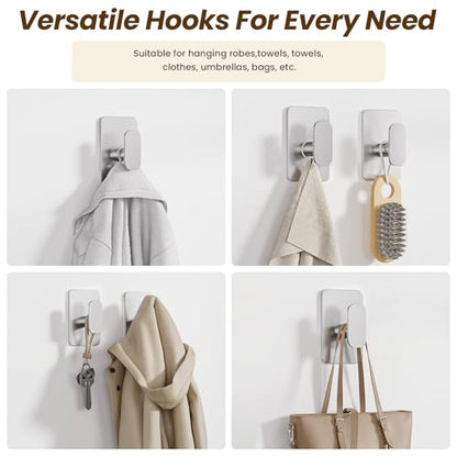 Large Heavy Duty Wall Hooks - 26lb Max, Stainless Steel Adhesive Towel Hooks for Hanging Towel, Coat, Robe, Hat, Sticky Towel Holder for Wall Mount in Bathroom, Shower, Kitchen(Silver, 4 Pack) - color: Silver-4