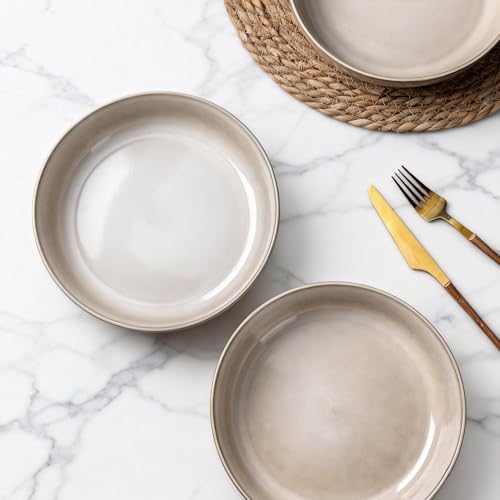 GBhome 8.75'' Large Ceramic Pasta Bowls, 38oz Stoneware Pasta Serving Bowls Set of 4 for Kitchen, Wide Bowls for Fruit,Pasta,Salad,Oatmeal,Meal, Microwave Safe, Reactive Glaze-Cappuccino - color: Cappuccino