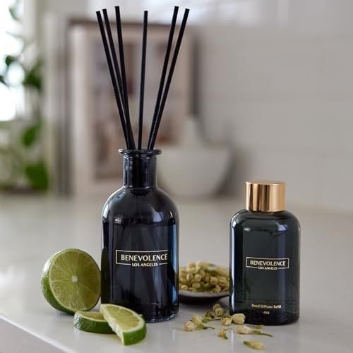 Benevolence LA Bergamot & Jasmine Reed Diffuser Oil Refill – 4 oz Long-Lasting Essential Oil Refill for Home Fragrance Diffusers – Compatible with Benevolence LA Black Reed Diffusers - size: 4.00 oz