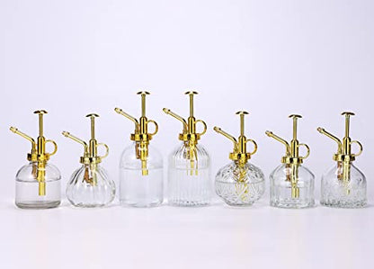 Glass Plant Mister Spray Bottle, 6.5" Clear Glass Water Spray Bottle with Gold Top Pump Small Watering Can, Small Plant Sprayer Mister for Indoor Outdoor House(Clear+Gold E) - style: Clear+Gold E