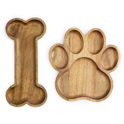 Cute Wooden Serving Tray – Handcrafted Acacia Decorative Paw Bone Platter for Pets & Human, Food-Safe Snack Board with Unique Wood Grain, Cute Pawprint Gift for Dog Lovers, Parties & Home Decor