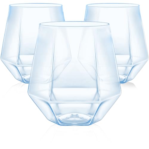 40 Pack Plastic Wine Glasses, 12 Oz Disposable Cocktail Whiskey Glasses | Diamond Stemless Champagne Margarita Glasses, Unbreakable Reusable Plastic Party Cups for Wedding Birthday (Blue) - color: Blue-40 Pack
