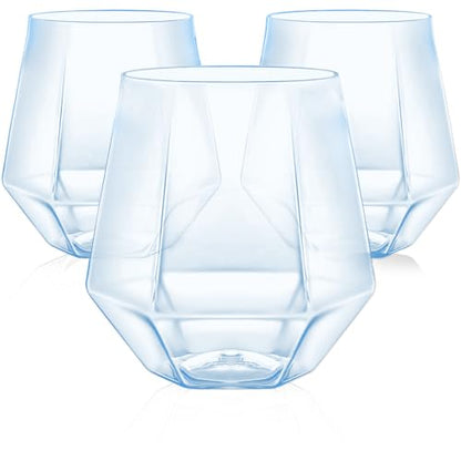 40 Pack Plastic Wine Glasses, 12 Oz Disposable Cocktail Whiskey Glasses | Diamond Stemless Champagne Margarita Glasses, Unbreakable Reusable Plastic Party Cups for Wedding Birthday (Blue) - color: Blue-40 Pack