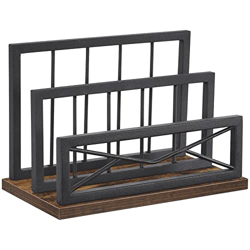 Snughome Desktop Mail Organizer, Desk Mail Organizer with 2-Slot Matte Black Metal Desktop Mail Sorter, Metal Storage File Holder Letter Sorter Organizer for Home or Office, Rustic Brown
