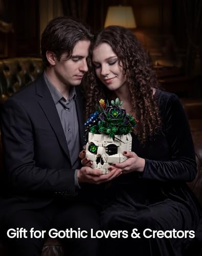 Succulent Skull Planter Flowers Building Set, Botanical Skeleton Pot Collection Building Kit, Horror Plants Home Office Table Decoration Blocks Toys for Adults, Gift for Birthday Mother's Day