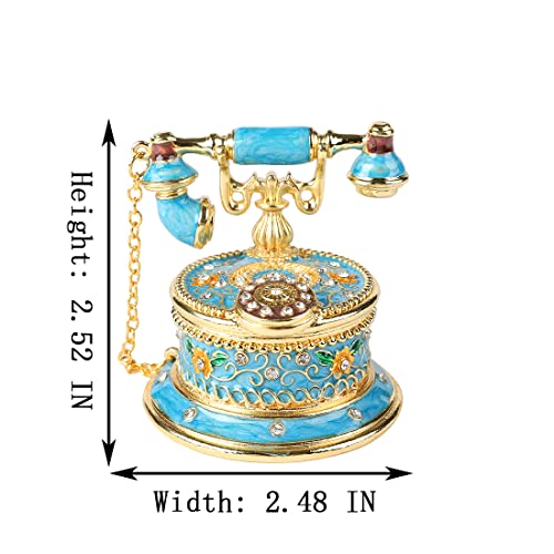QIFU Hand Painted Sky Bule Telephone Figurine Trinket Box Hinged Unique Gift for Family - color: T2 Blue