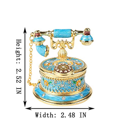 QIFU Hand Painted Sky Bule Telephone Figurine Trinket Box Hinged Unique Gift for Family - color: T2 Blue